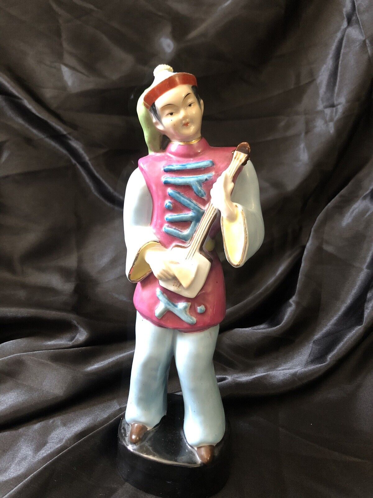 Large Vintage Porcelain Statue Chinese Man W/Musical Instant Made Occupied Japan