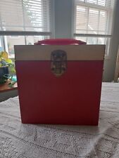 Vintage MCM 45RPM All Metal Record Carrying Case w/ Plastic Handle | Red picture