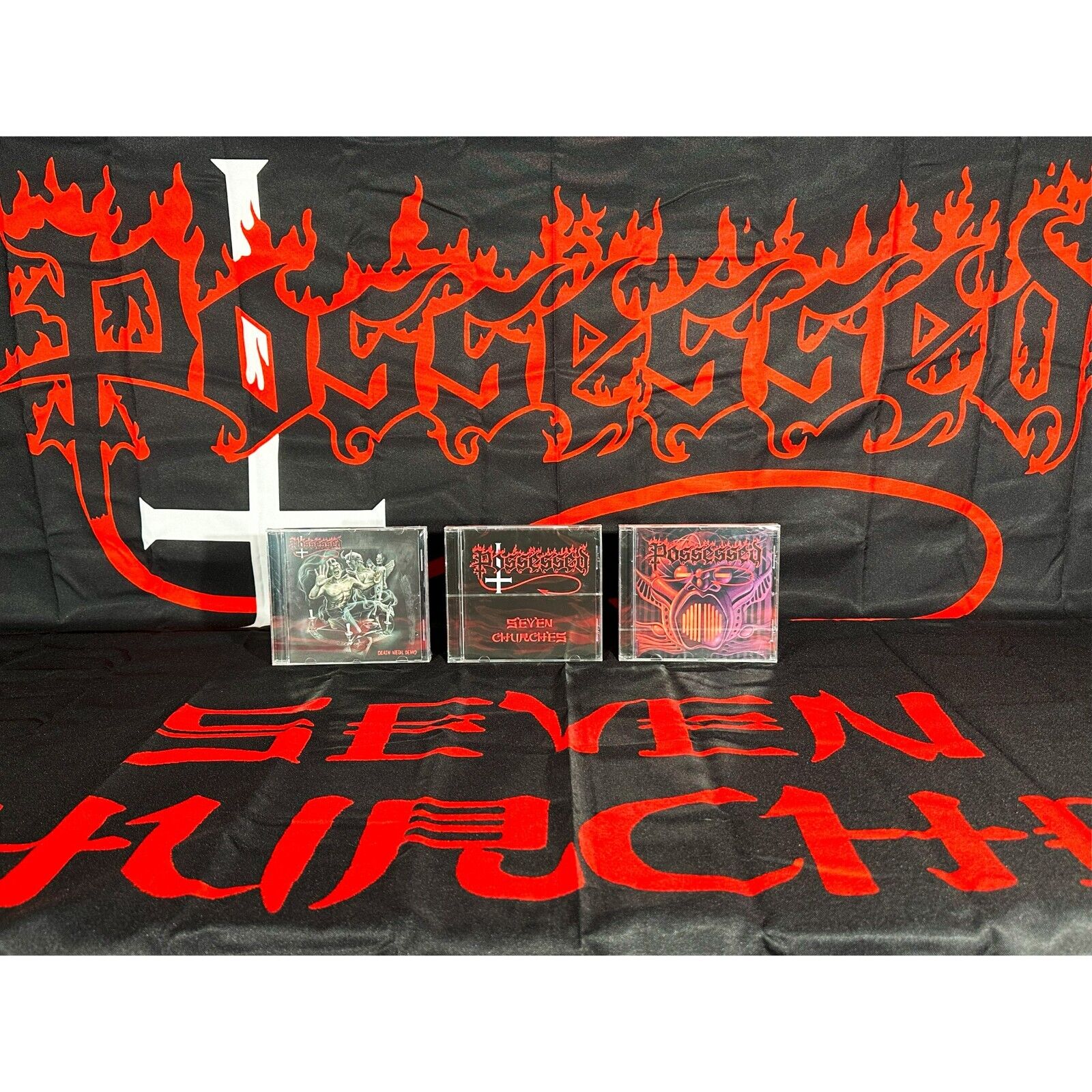POSSESSED Death Metal Demo / Seven Churches / Beyond The Gates 3x CD with Flag