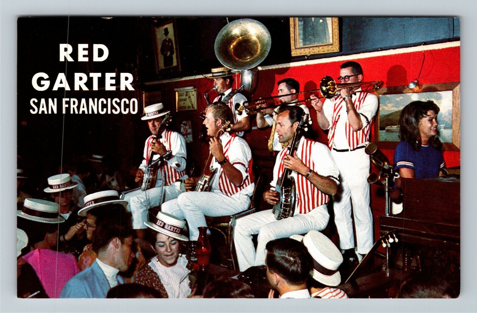 San Francisco CA-California, Red Garter Banjo Band, Antique Vintage Postcard
