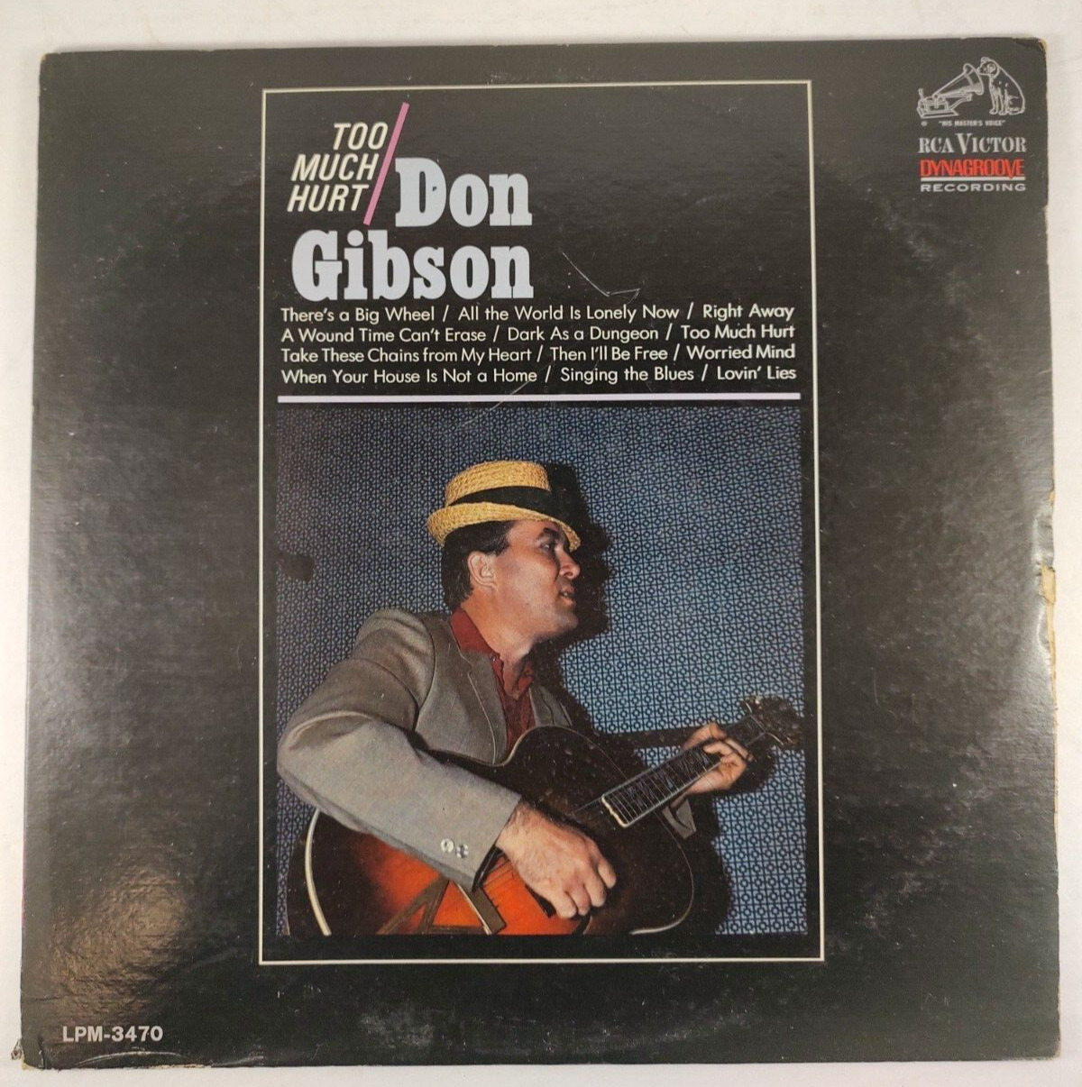Don Gibson Too Much Hurt Vinyl Record 1965 VG Mono Promo