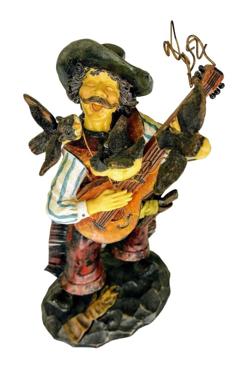 Western Singing Cowboy Playing Guitar Birds Humor Vintage Resin Figurine Statue