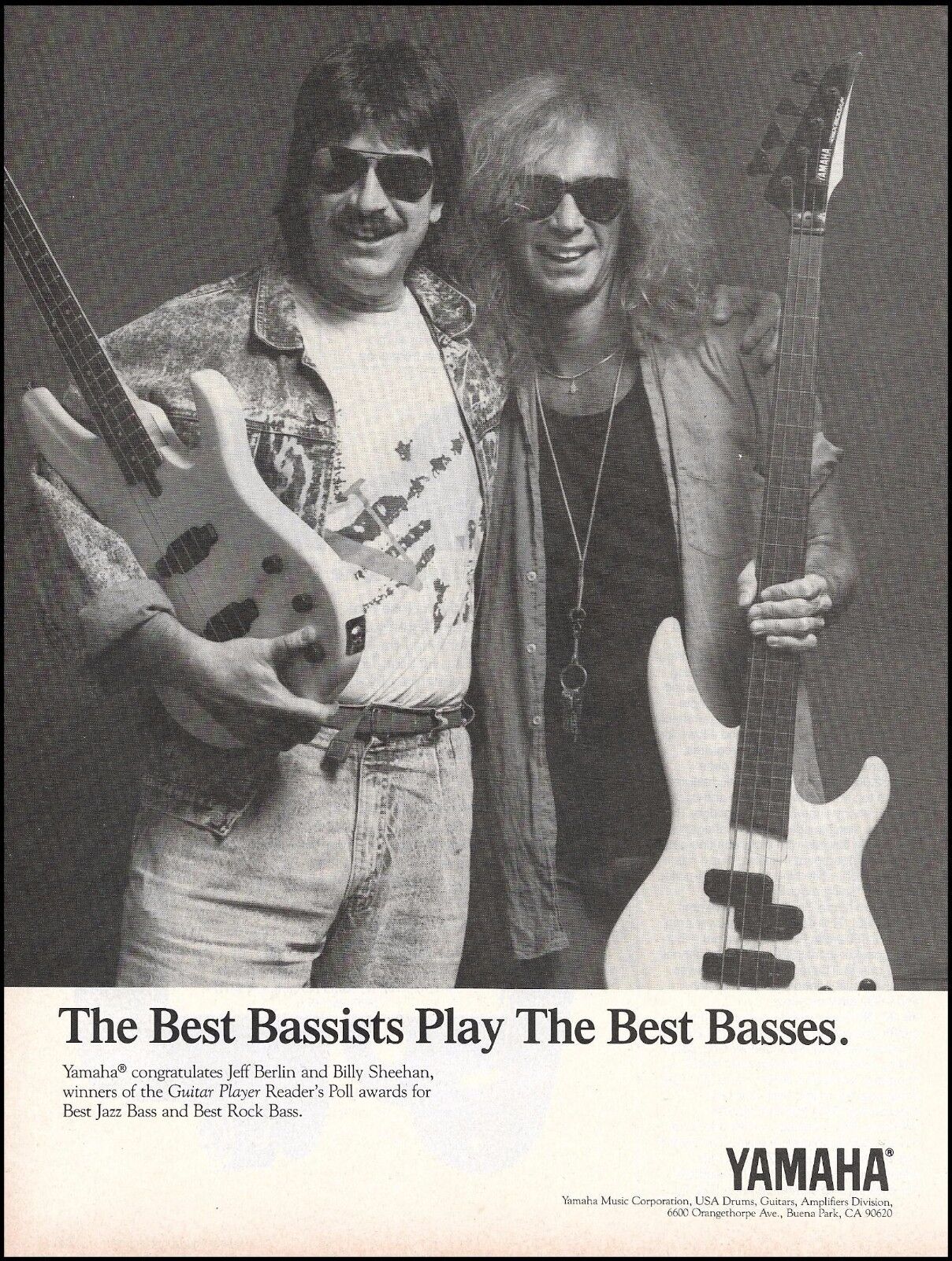 Billy Sheehan & Jeff Berlin 1989 Yamaha Bass Guitar advertisement b/w ad print