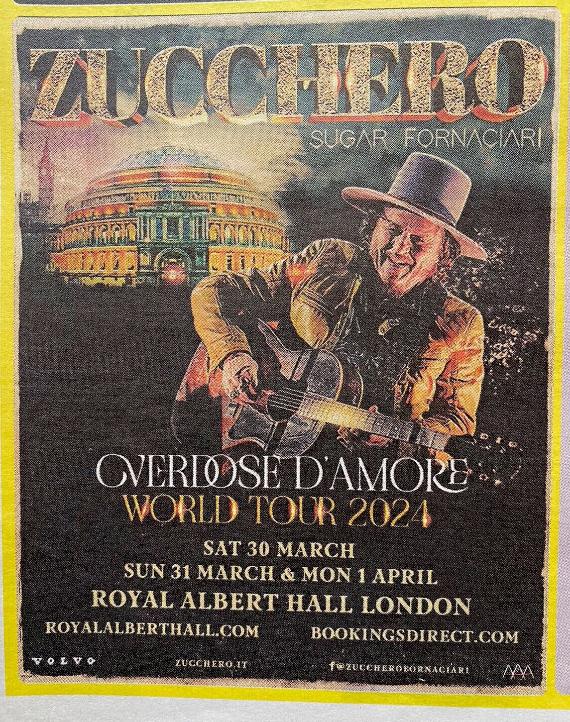 Zucchero Sugar Fornaciari UK Tour Ad 2024 Newspaper Advert Music Clipping 6x5”