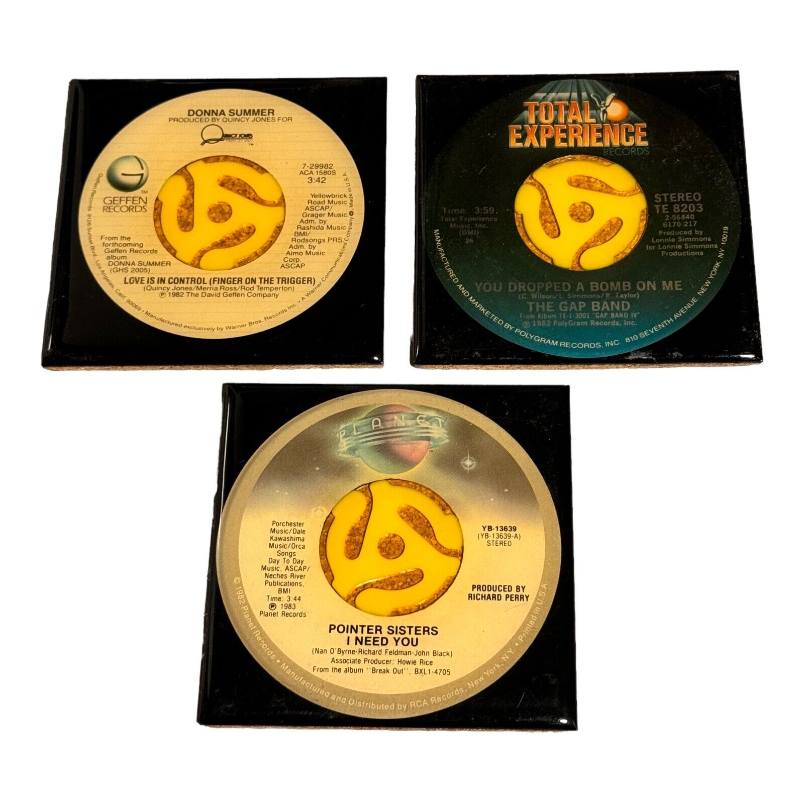 45 Vinyl Record Label Music Drink Coasters Lot Of 3 Collectible Vintage 
