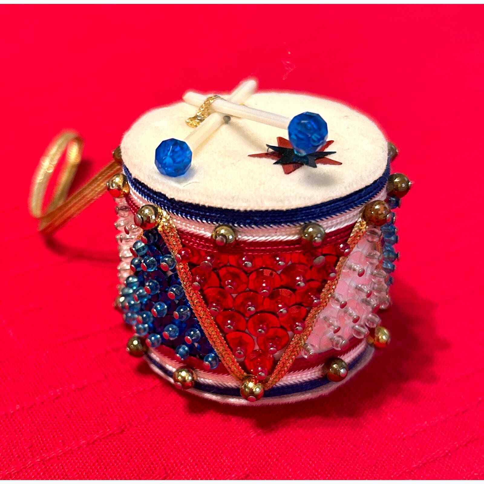 Vintage Patriotic Red White & Blue Push Pin Sequin Drum Ornament * 4th of July 