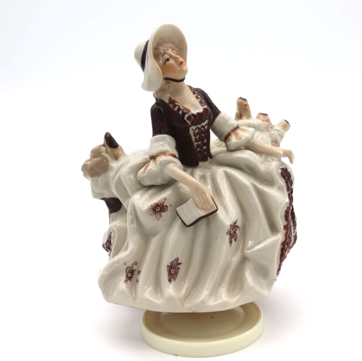 Vintage Porcelain Girl, Rotating Music Box Little Bo Peep Wind Up Figurine 1700s