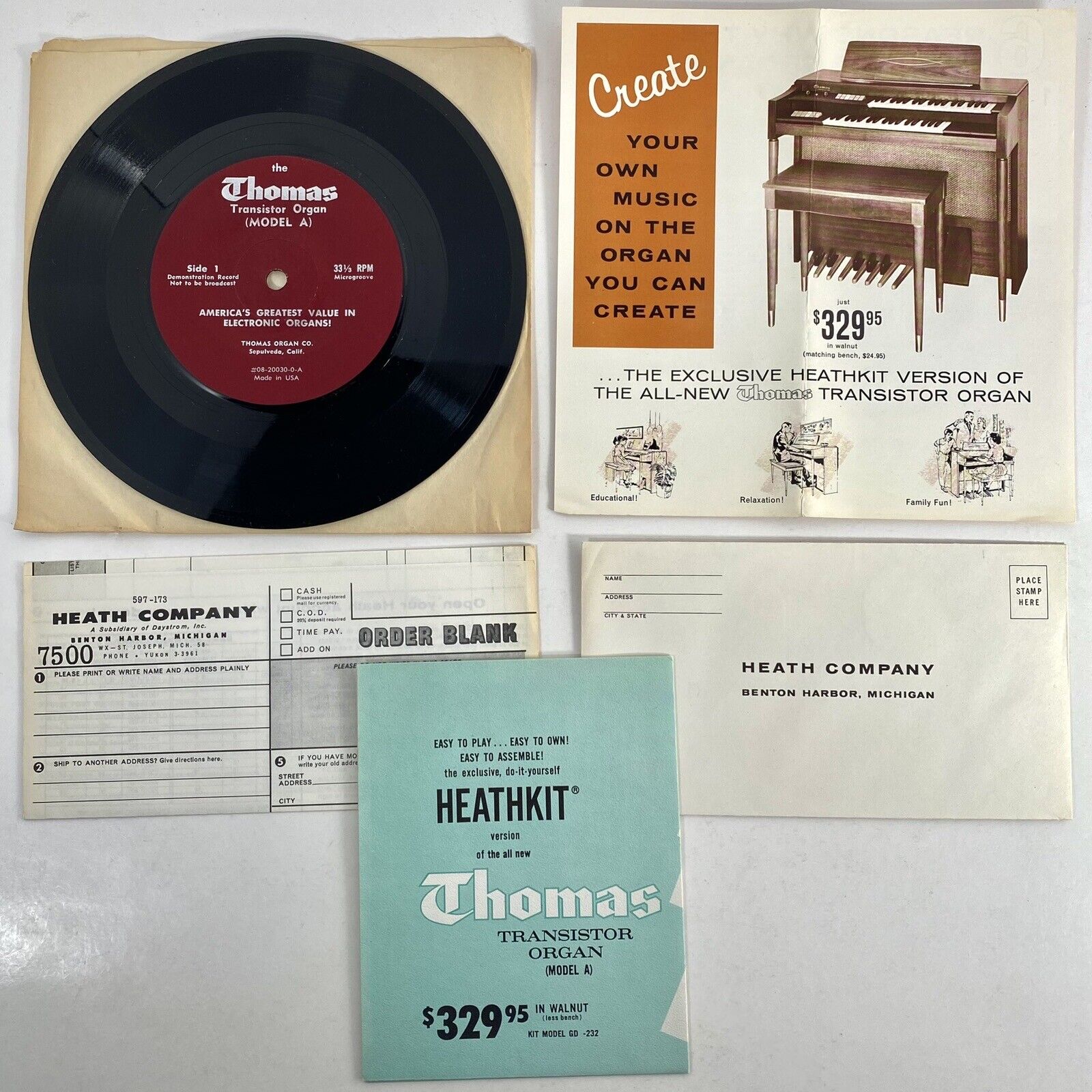 Thomas Transistor Organ Model A 33 rpm 7” Vinyl 08-20030-0 w Heathkit Inserts