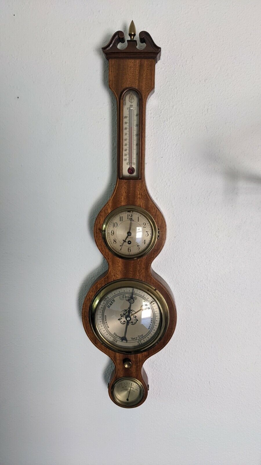 Large Chelsea Walnut Banjo Weather Station Barometer Thermometer & Clock 30