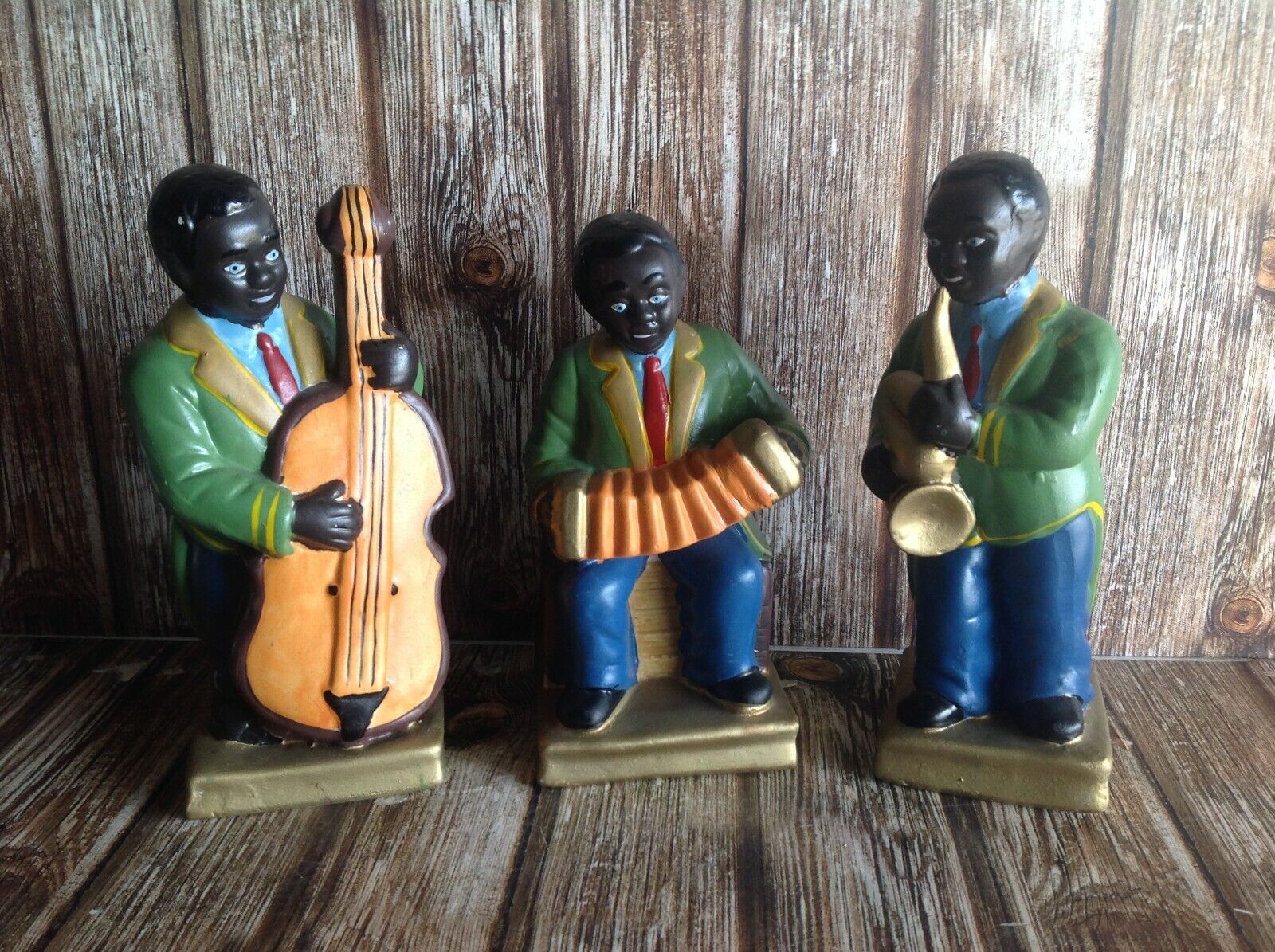 Black Musician Jazz Band 3 piece figurine ornament statue vintage ceramic set