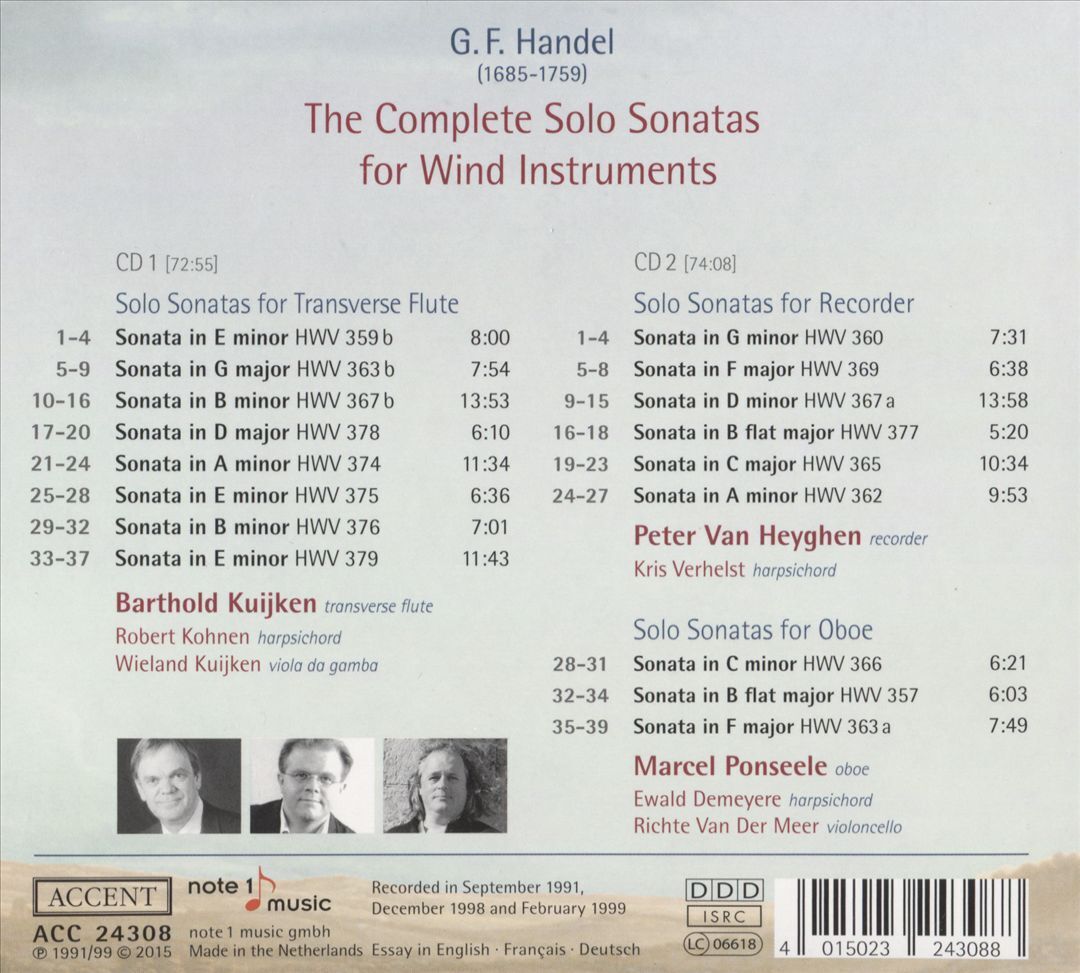HANDEL: THE COMPLETE SOLO SONATAS FOR WIND INSTRUMENTS NEW CD