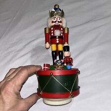 VINTAGE WOODEN NUTCRACKER ON DRUM MISICAL FIGURINE CHRISTMAS TAIWAN picture