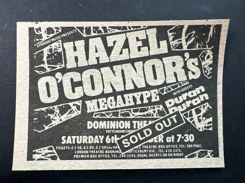 HAZEL O\'CONNOR / MEGAHYPE - DOMINION THEATRE 1980 Original Vintage Gig Advert E1