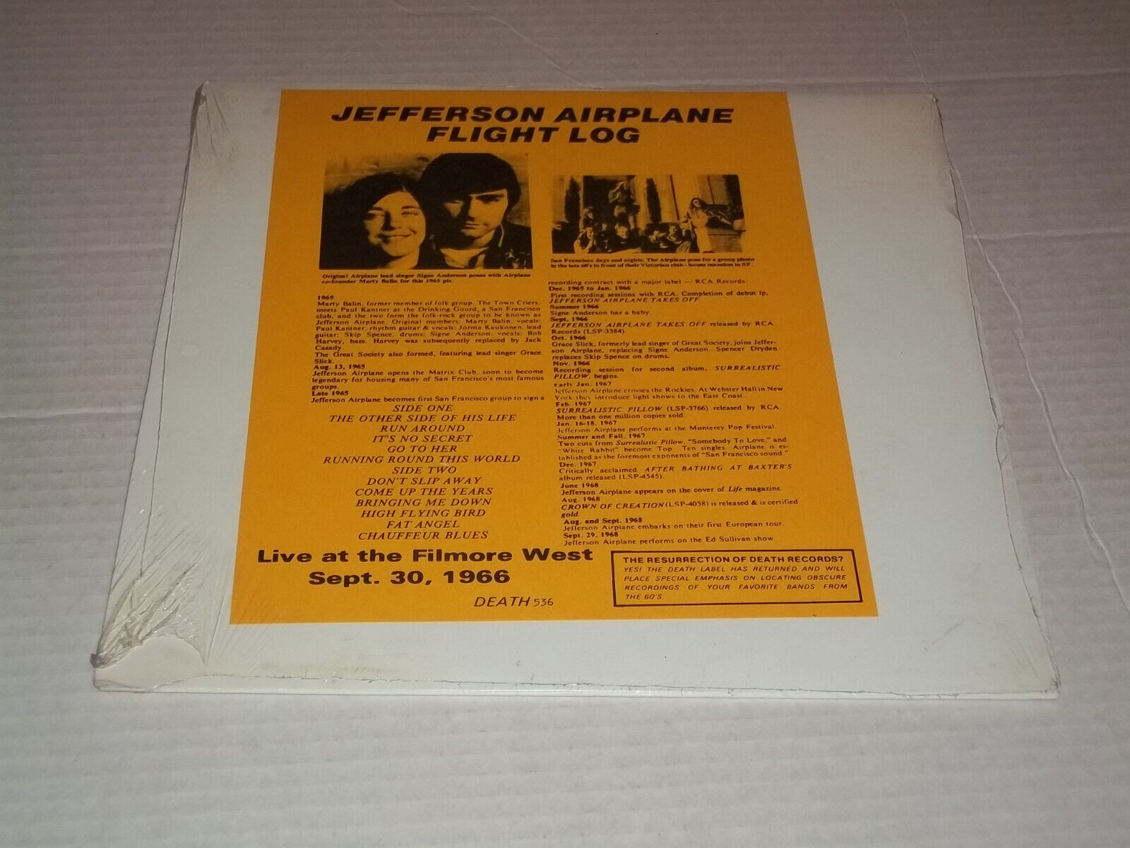 Jefferson Airplane – Flight Log (1966) rare live LP w/ Signe   SEALED