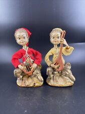 Retro Pair Tilso Pixie Musician Elves Red & Yellow w/Harp ￼Hong Kong Banjo picture