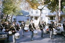 Drummer Men Drums Band Parade Trees Cars Road Outdoors 35mm Slide Color Photo picture