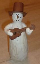 Vintage Christmas Snowman with Guitar Ceramic and Metal Holiday Decor picture