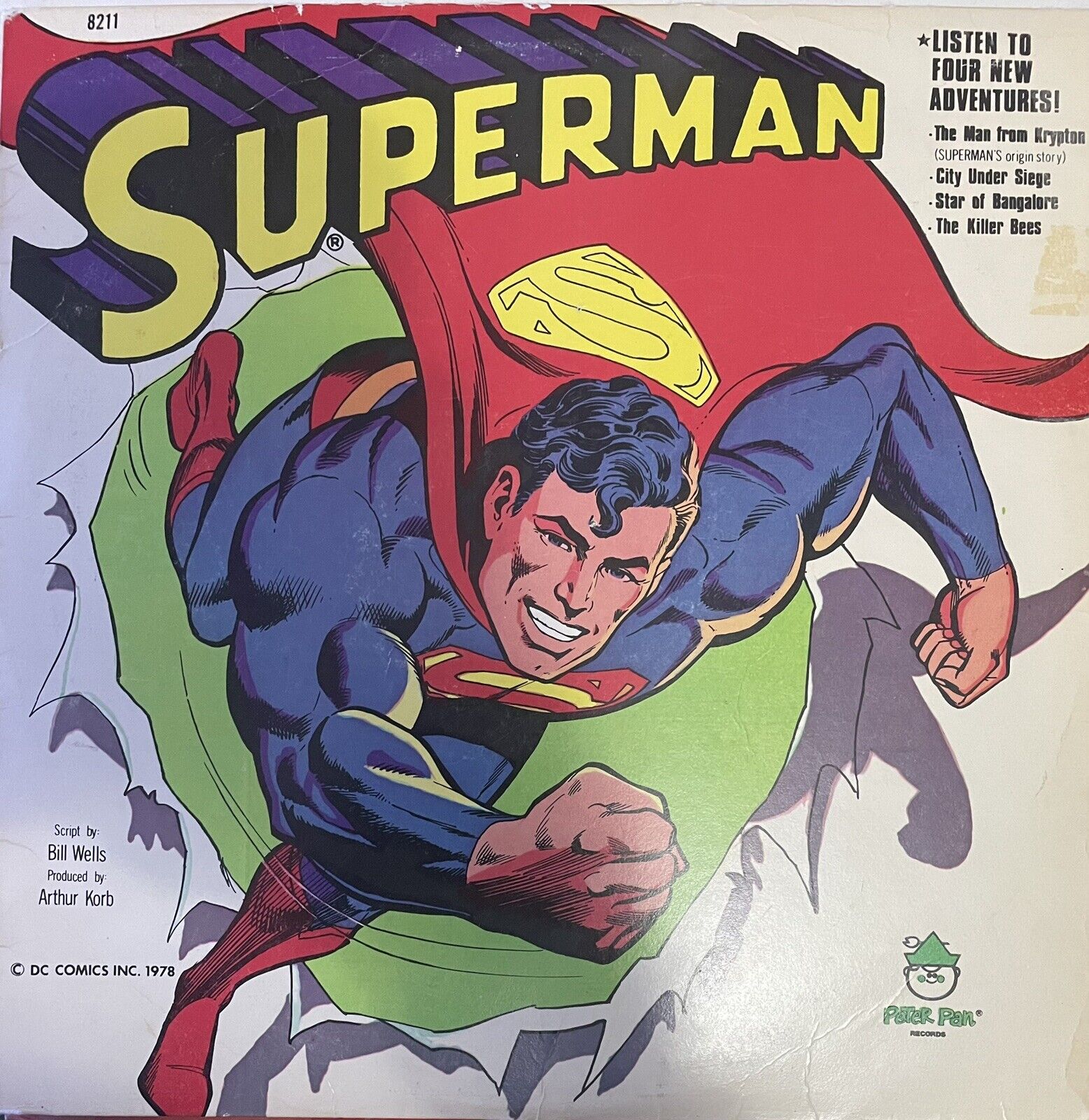 Vintage SUPERMAN PETER PAN 8211 LP  Near Mint Condition - DC Comics Inc 1978