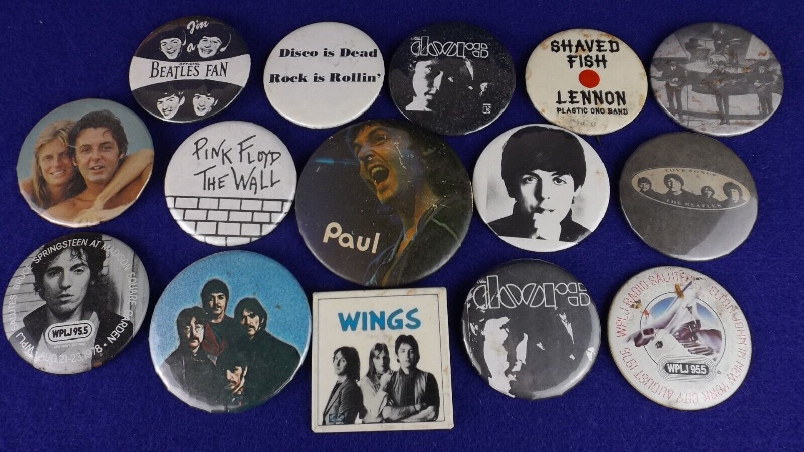 Vintage Lot Of 1970\'s Rock Music Pinback Buttons The Beatles Wings And More