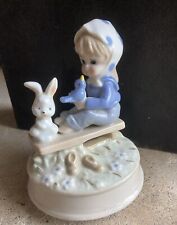 Vintage Sears Roebuck Music Box Girl Sitting on a bench holding a blue bird   picture