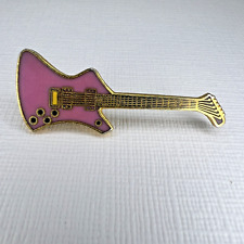 Vintage Lapel Pin Pink Electric Guitar Enamel Rock Band Unmarked 80s Metal Used picture