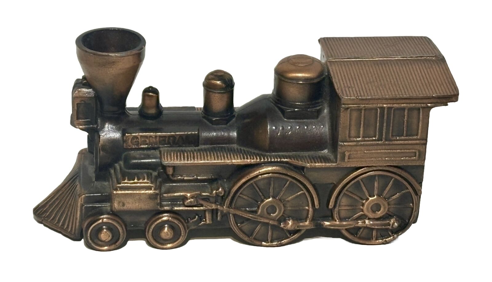 Vintage 1970s Bronze General Locomotive Steam Train Music Box and Bank  (J)