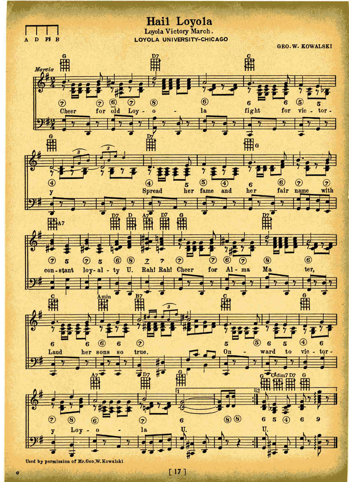 Vintage LOYOLA UNIVERSITY song sheet- \'HAIL LOYOLA\' c 29 music -CHICAGO ILLINOIS