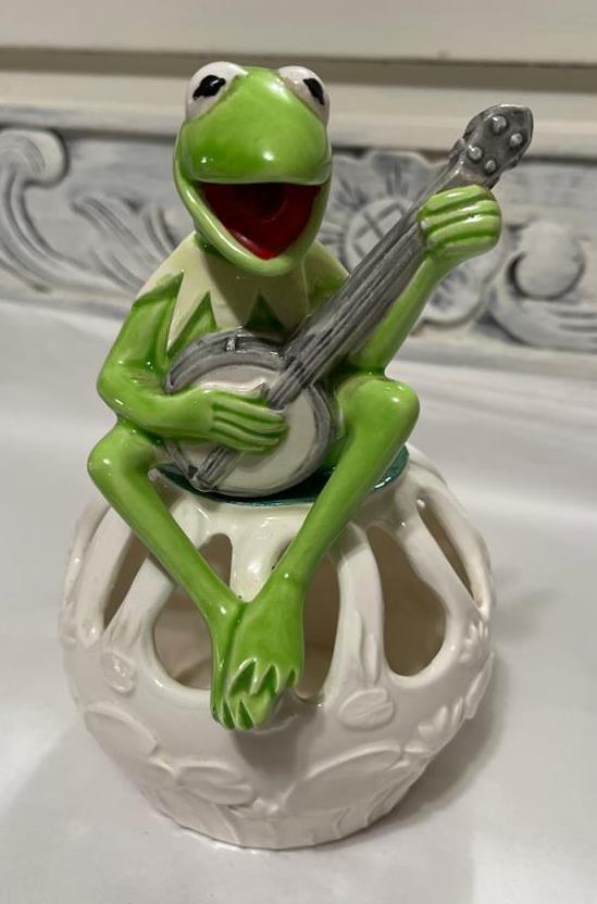 Kermit the Frog Lily Pad Banjo Ceramic JIM HENSON 1979 Flower Rainbow Connection