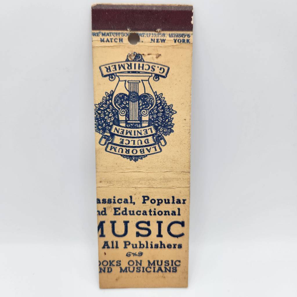 Vintage Matchbook G. Schirmer Music Books New York Cutting Error