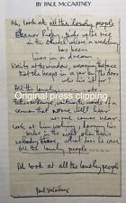 Eleanor Rigby Lyrics PRESS CLIPPING McCartney’s Notes ORIGINAL From Editorial picture