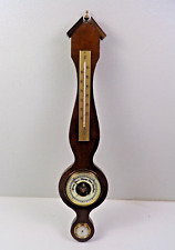 Vintage Banjo Style Wood Weather Station Barometer Thermometer 26