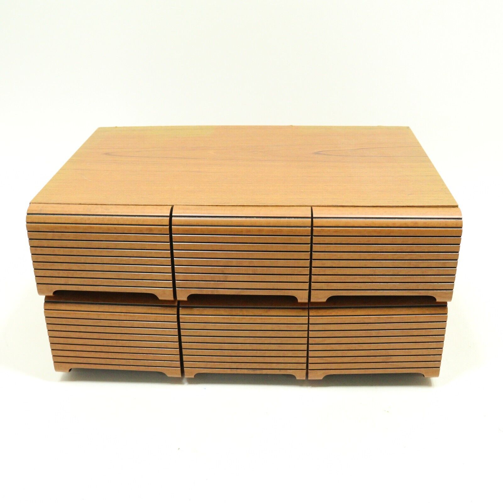 Vintage 6 Drawer 72 Audio Cassette Tape Storage Holder Case Faux Wood Grain Look