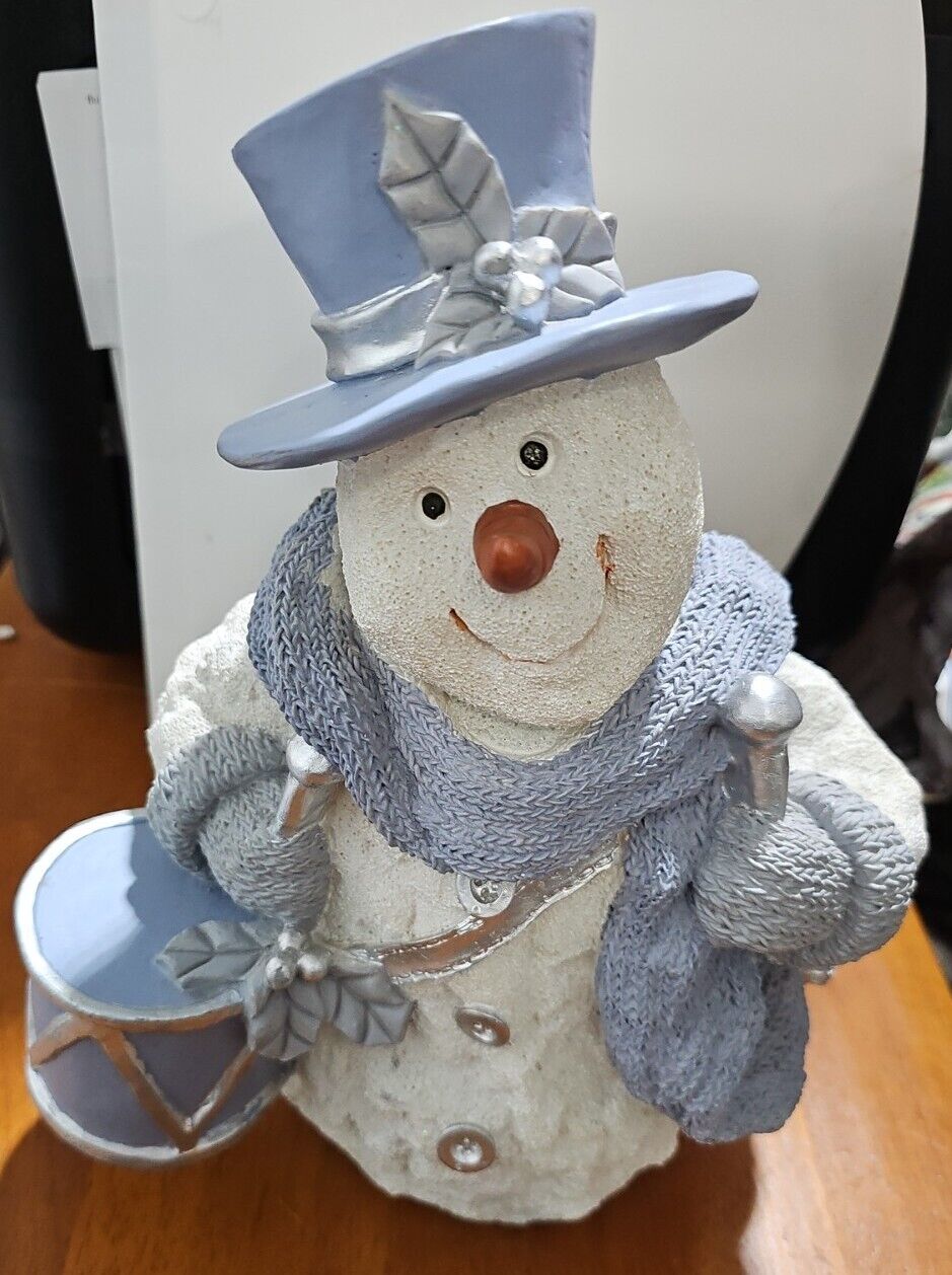 Christmas Snowman Figurine Blue White With Drums Mikasa
