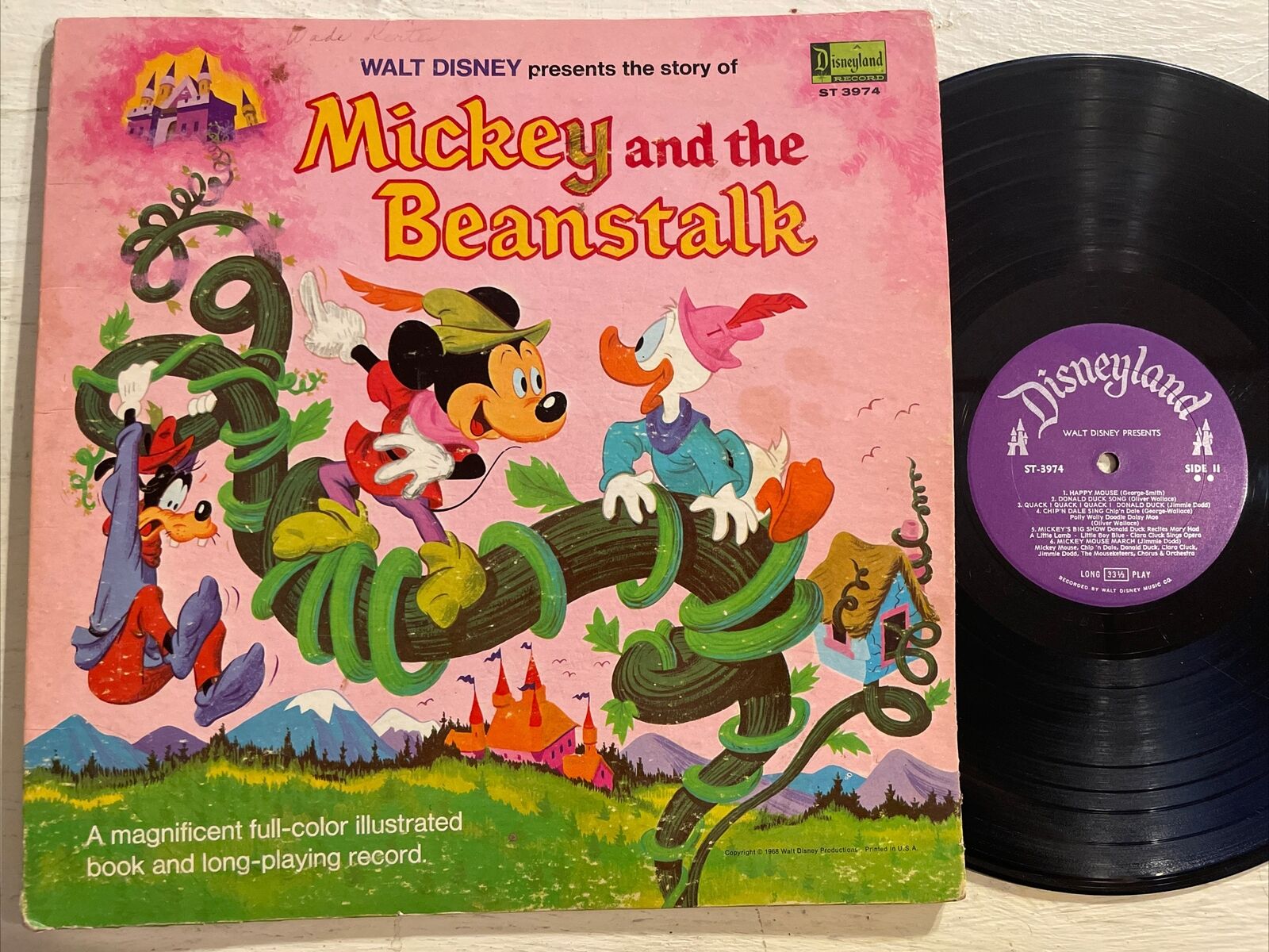 Walt Disney Mickey Mouse And The Beanstalk LP Disneyland Mono + Book GD+