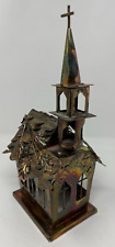 Vintage Copper Tin Music Box Church Chapel Plays AMAZING GRACE Animated 13 inch picture