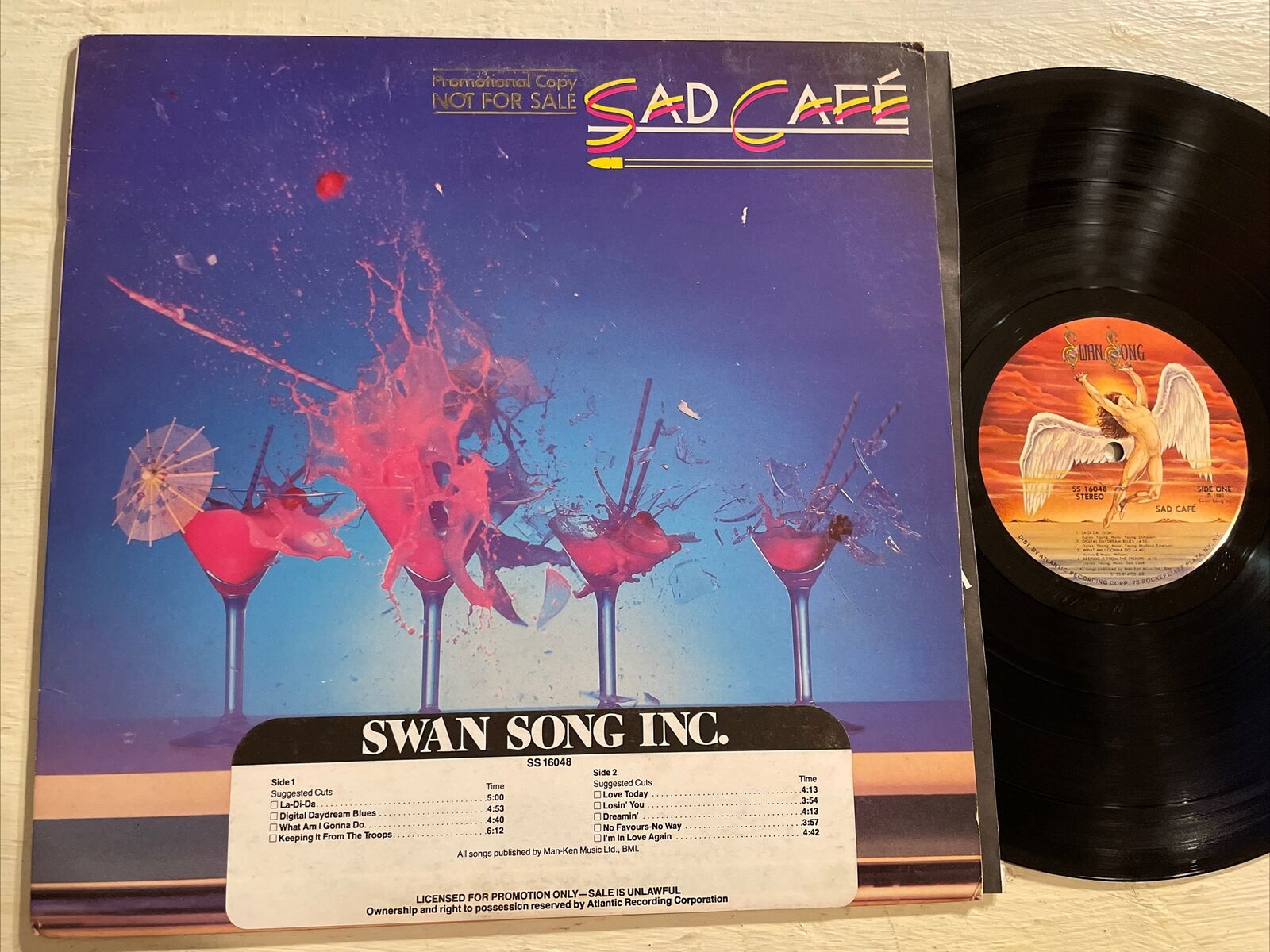 Sad Cafe Self Titled LP Swan Song PROMO 1st USA Press + Inner EX