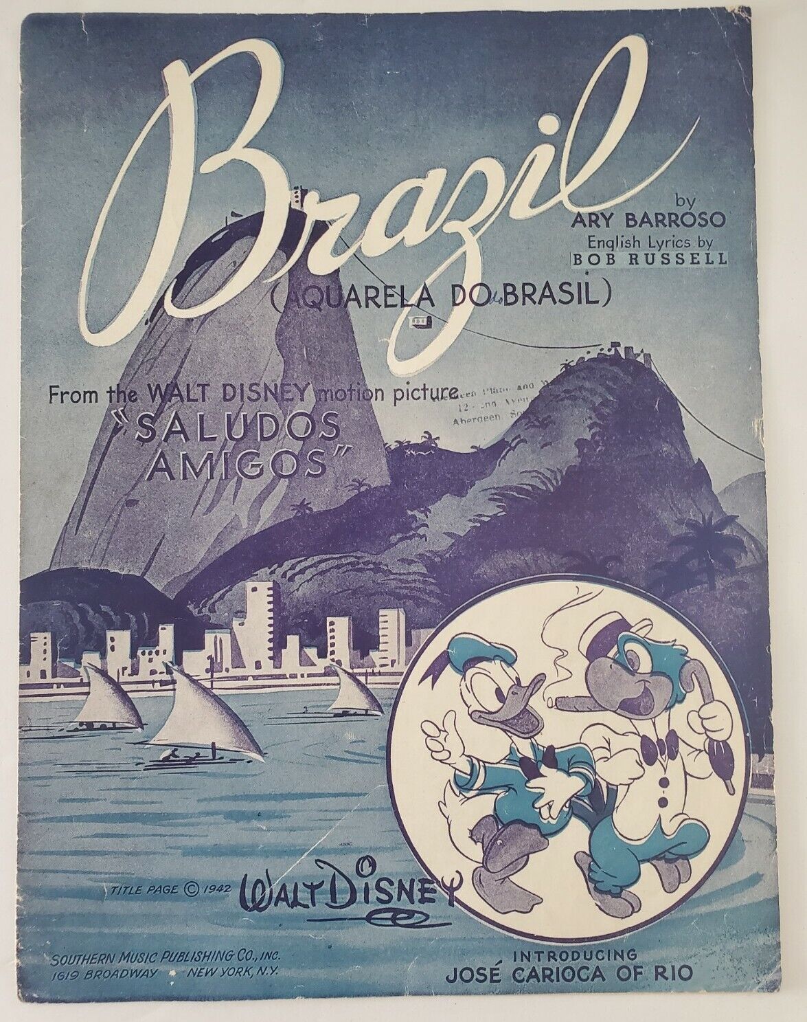 VINTAGE Walt Disney Brazil Sheet Music Saludos Amigos 1942 Donald Duck