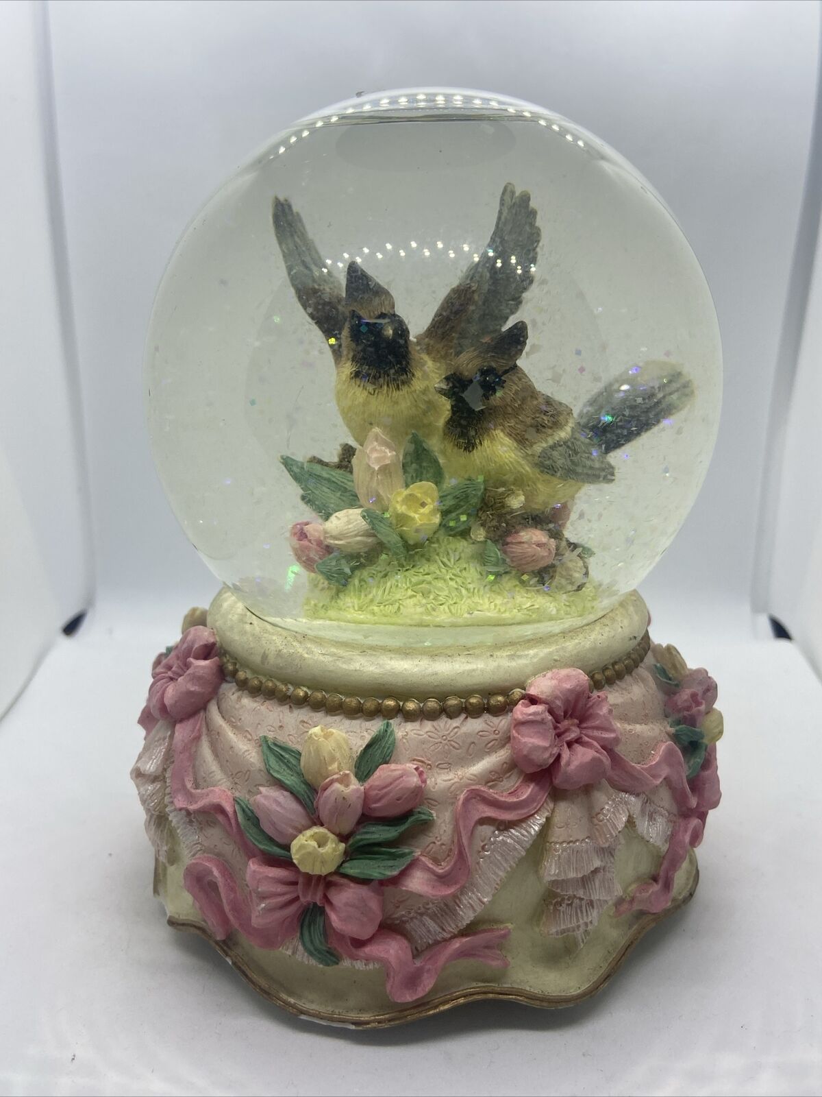 Vintage Music Water Globe Bird In Water Noon River Springtime Promise ~6” Tall