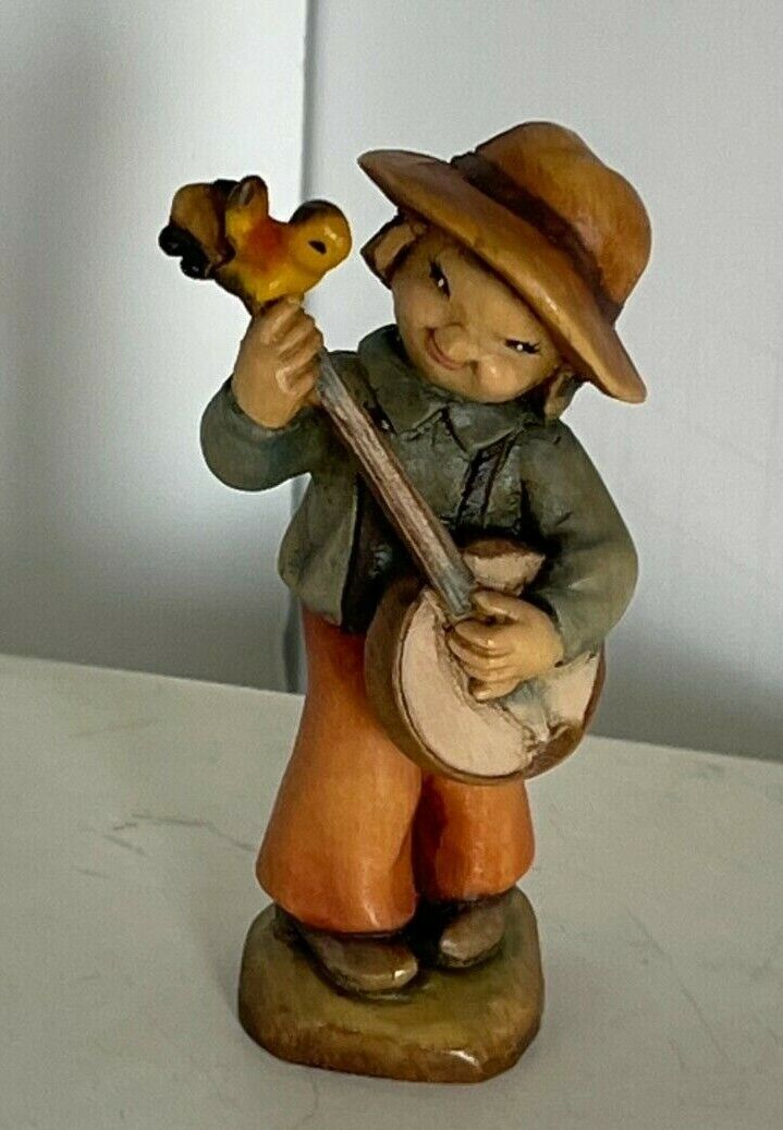 Vintage Anri Ferrandiz Wood Carving Figures Italy Banjo Happy Strummer Boy 3\