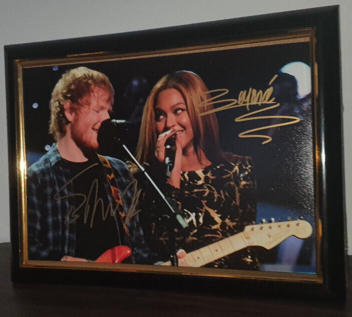ED SHEERAN AND BEYONCE KNOWLES - HAND SIGNED WITH COA - FRAMED - AUTOGRAPH