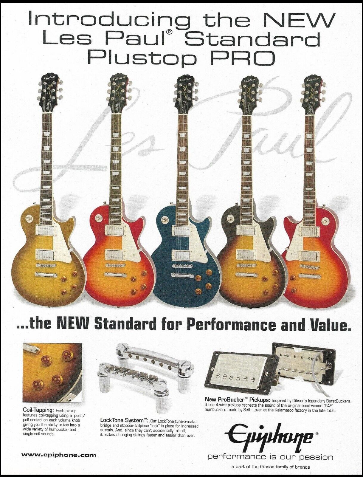 Epiphone Les Paul Standard Plustop Pro guitar series 2002 advertisement ad print