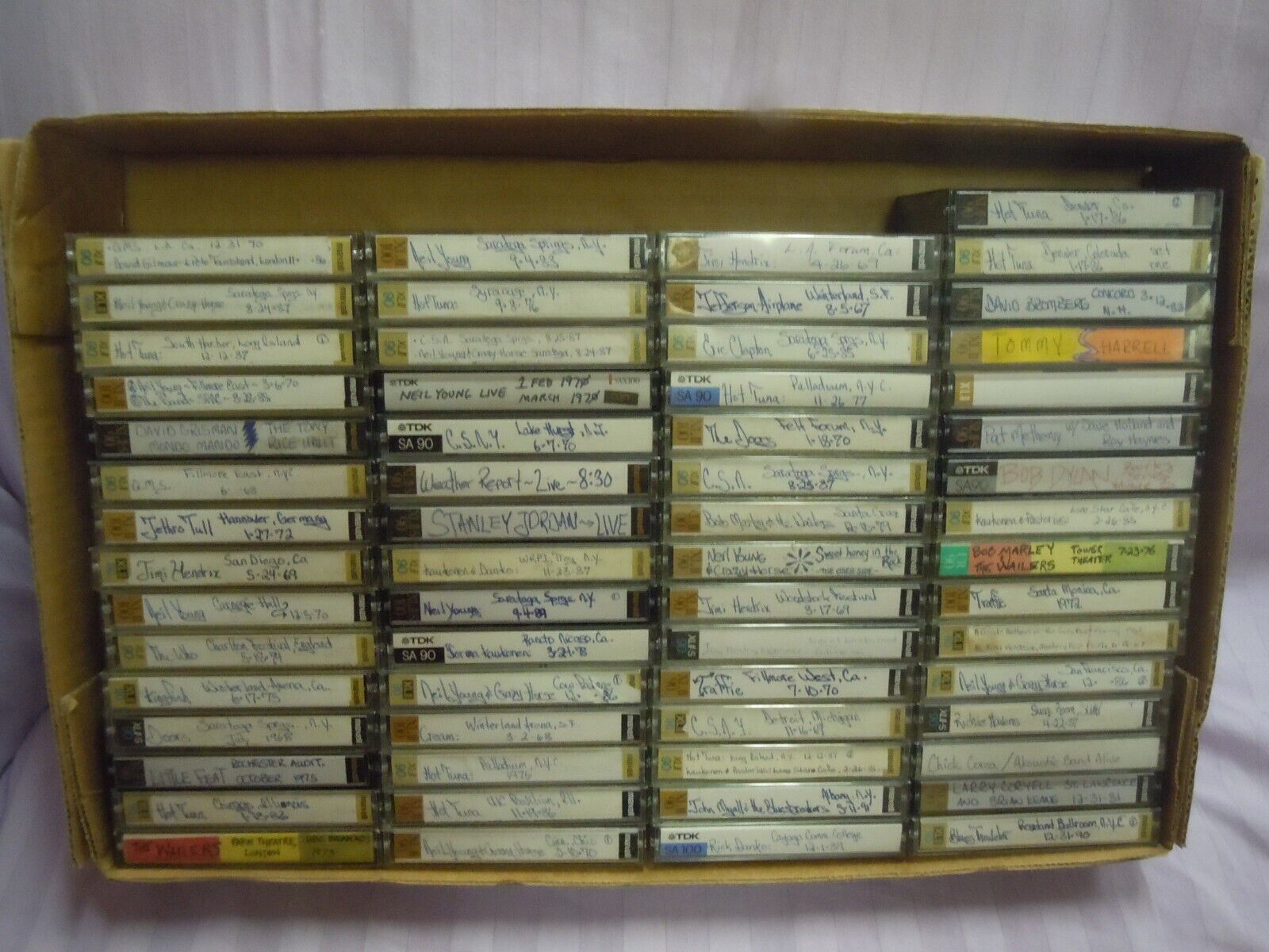 LARGE COLLECTION 1960s-1990s ROCK BANDS LIVE SHOWS ON CASSETTE TAPES LOOK