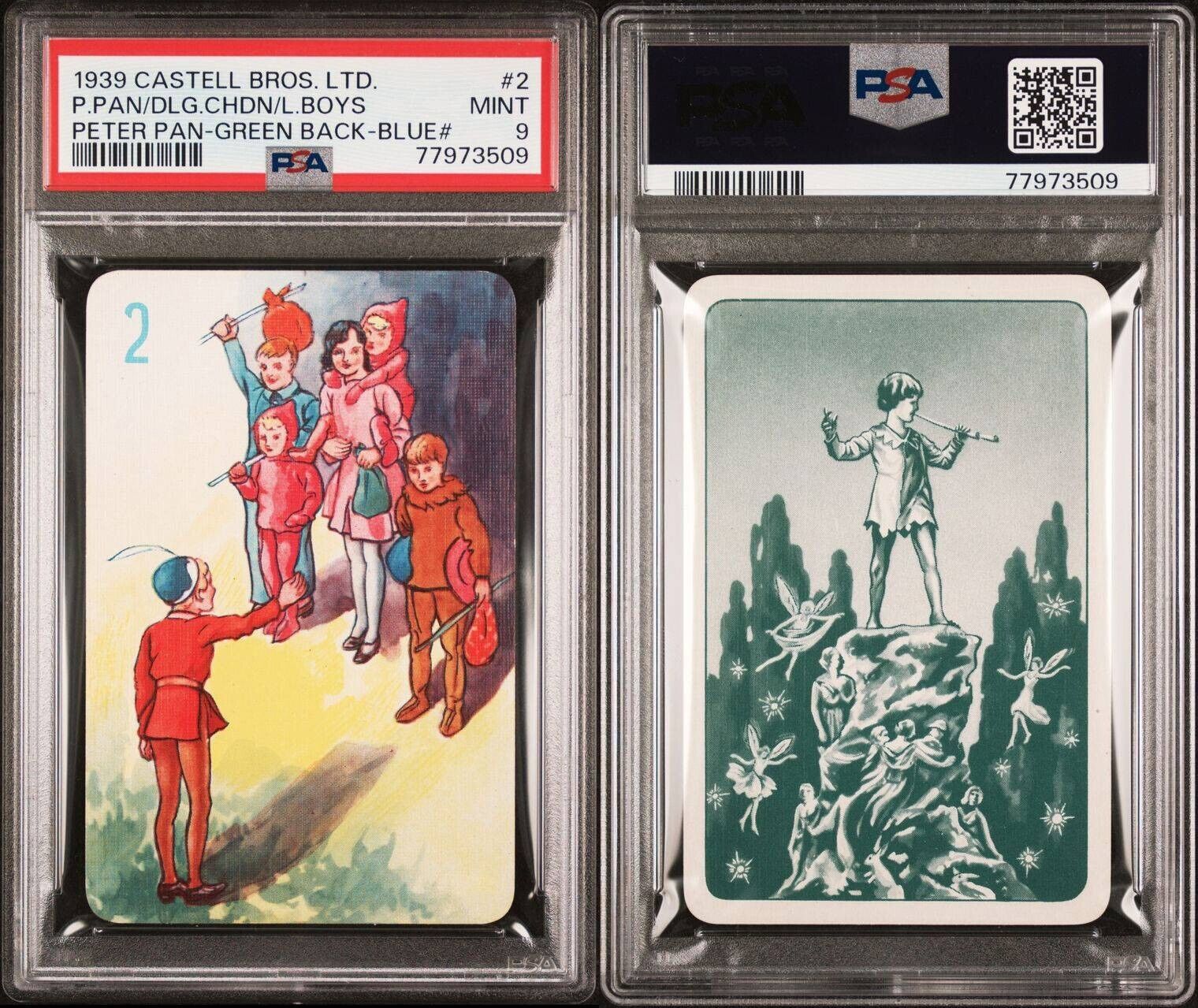 1939 CASTELL BROS. LTD. PETER PAN LOST BOYS GREEN BACK PSA 9 MINT POP 1 CARD