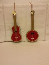 2 handmade vintage Christmas ornaments felt violin banjo made in japan picture