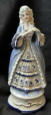 Vintage Blue And White Victorian Lady Porcelain Figurine Music Box W/gold Trim picture