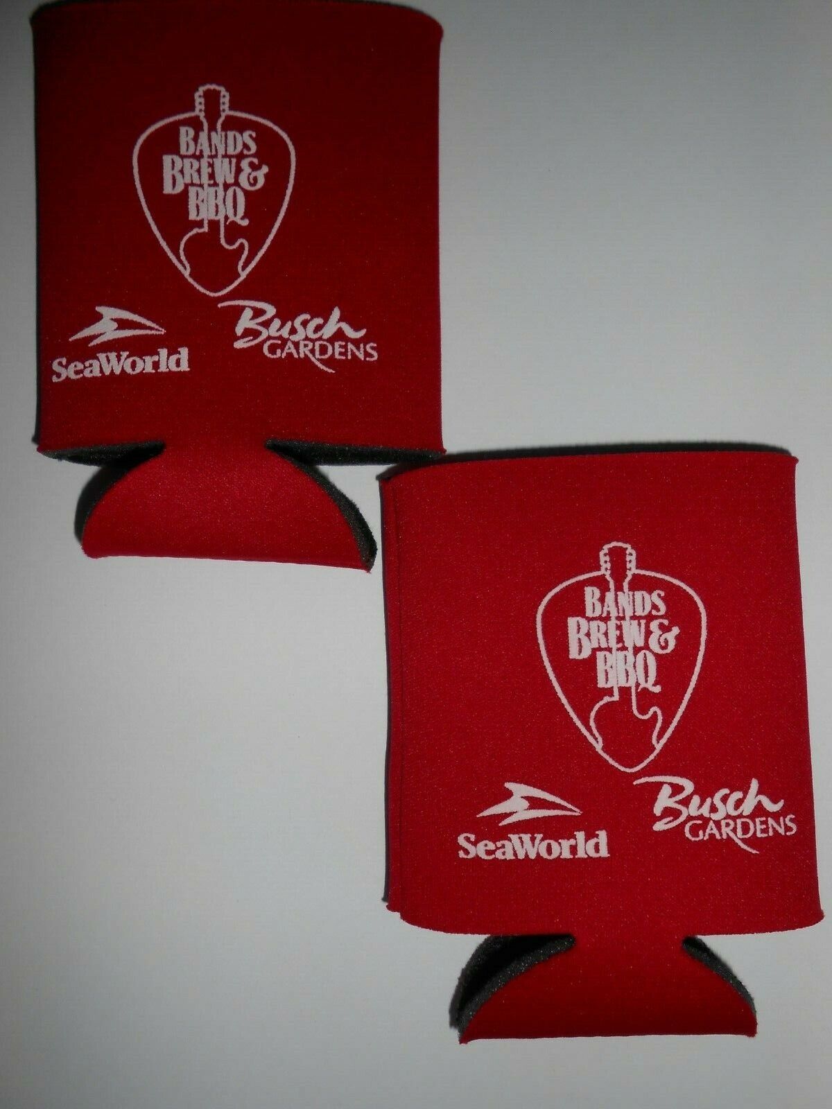 SeaWorld Koozie Bands Brew & BBQ Busch Gardens Guitar Pick Red Set of 2 Can Cozy