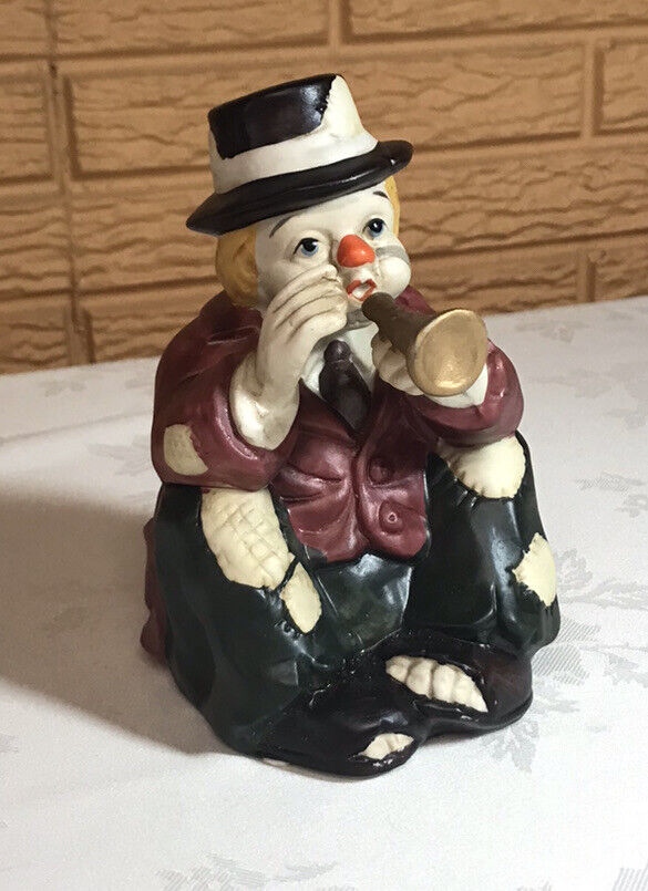 Vintage Hobo Clown Porcelain Ceramic Music Box Figurines 6.5\