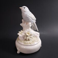 Vintage Blue Gray Bird Perched on a Tree Stump Figurine (Music Box NOT WORKING) picture