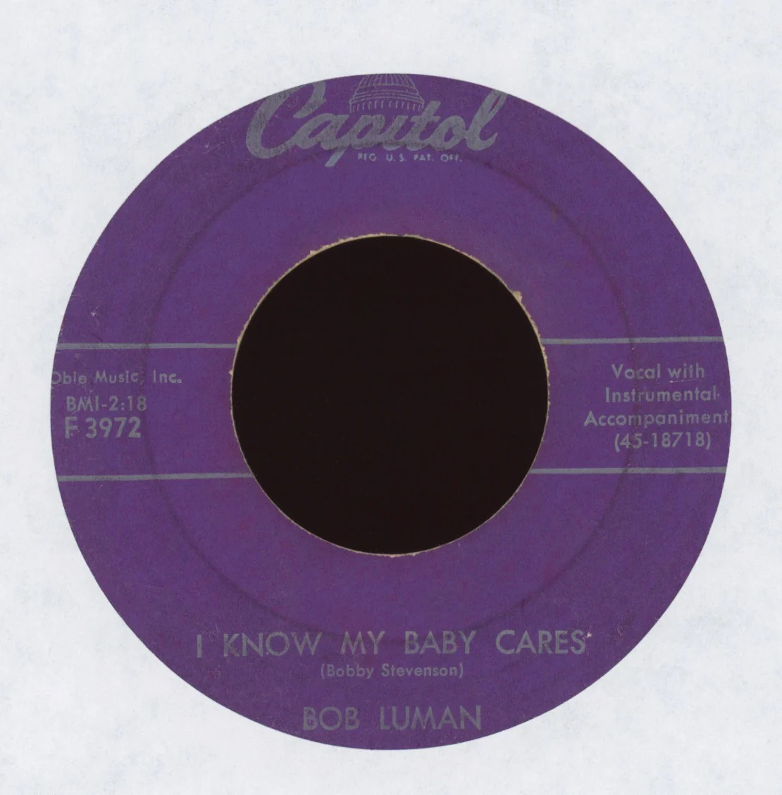 Rockabilly 45 - Bob Luman - I Know My Baby Cares on Capitol