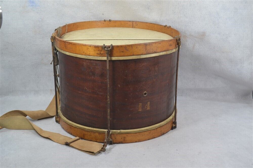 drum military marching wood w/metal rods 14 troop original 1900s antique